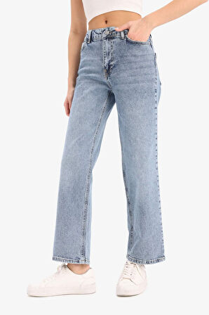Comfort Straight Yüksek Bel Bilek Boy Jean Yıkamalı Pantolon