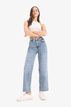Comfort Straight Yüksek Bel Bilek Boy Jean Yıkamalı Pantolon