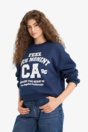 Regular Fit Bisiklet Yaka Baskılı Sweatshirt