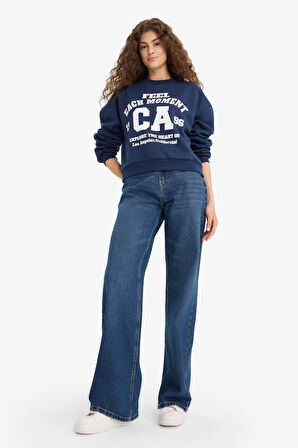 Regular Fit Bisiklet Yaka Baskılı Sweatshirt