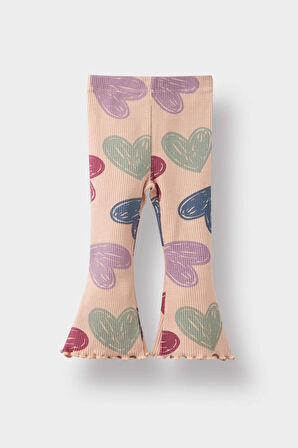 Kız Bebek 2'li Takım Kalp Desenli Sweatshirt İspanyol Paça Tayt