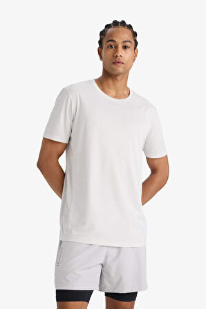 DeFactoFit Slim Fit Dar Kesim Bisiklet Yaka Çabuk Kuruyan Nefes Alabilen Esnek Kumaş Baskılı Sporcu Kısa Kollu Tişört