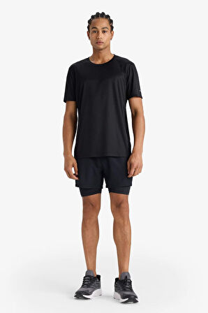 DeFactoFit Slim Fit Dar Kesim Bisiklet Yaka Çabuk Kuruyan Nefes Alabilen Esnek Kumaş Baskılı Sporcu Kısa Kollu Tişört