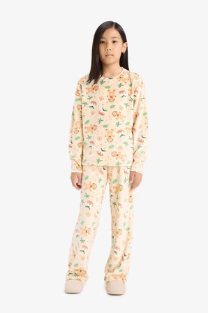 DeFacto Yılbaşı Temalı Pijama Takımı Kadife Uzun Kollu Üst Uzun Alt Kız Çocuk F1210A825AUBG358