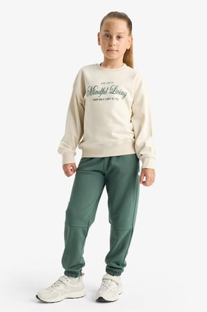 Kız Çocuk Relax Fit Bisiklet Yaka Sırt Baskılı Sweatshirt 