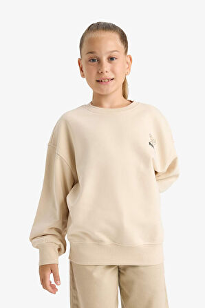 Kız Çocuk Oversize Geniş Kalıp Bisiklet Yaka Baskılı Sweatshirt
