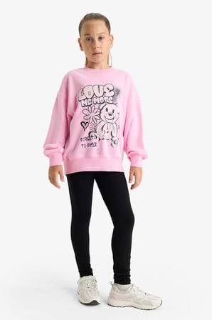 Kız Çocuk Oversize Geniş Kalıp Bisiklet Yaka Baskılı Sweatshirt