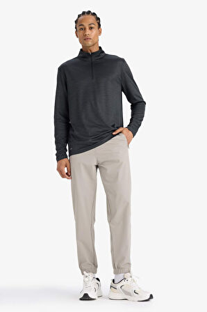 DeFactoFit Slim Fit Dar Kesim Dik Yaka Fermuarlı Sporcu Uzun Kollu Body