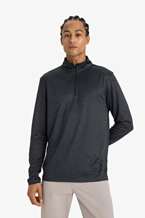 DeFactoFit Slim Fit Dar Kesim Dik Yaka Fermuarlı Sporcu Uzun Kollu Body