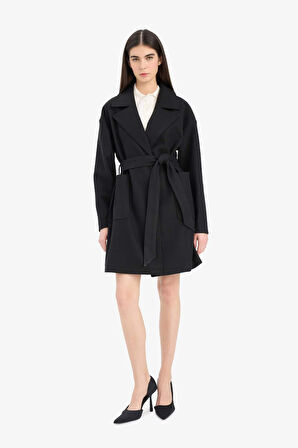 Regular Fit Kuşaklı Kaşe Kaban