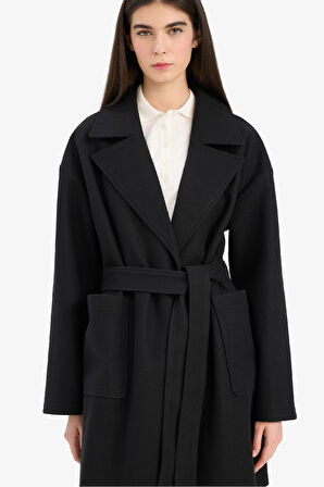 Regular Fit Kuşaklı Kaşe Kaban