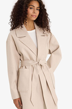 Regular Fit Kuşaklı Kaşe Kaban