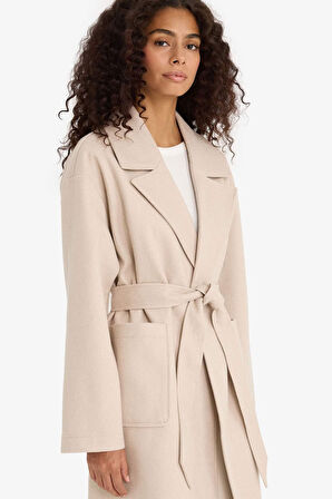 Regular Fit Kuşaklı Kaşe Kaban