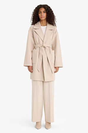 Regular Fit Kuşaklı Kaşe Kaban