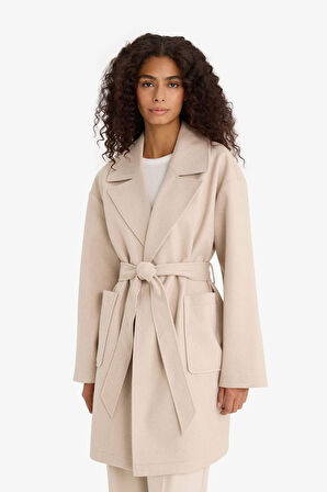 Regular Fit Kuşaklı Kaşe Kaban