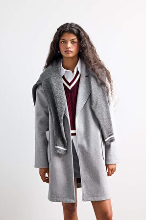 Regular Fit Kuşaklı Kaşe Kaban