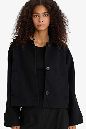 Regular Fit Polo Yaka Kaşe Kısa Mont