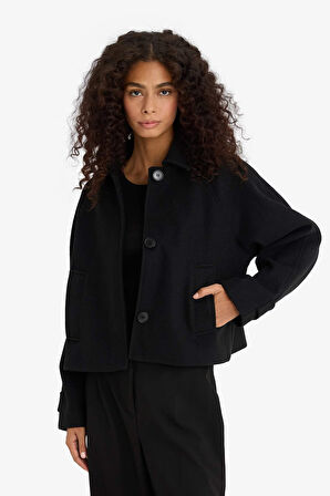 Regular Fit Polo Yaka Kaşe Kısa Mont