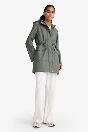 Regular Fit Kapüşonlu Suni Deri Yağmurluk