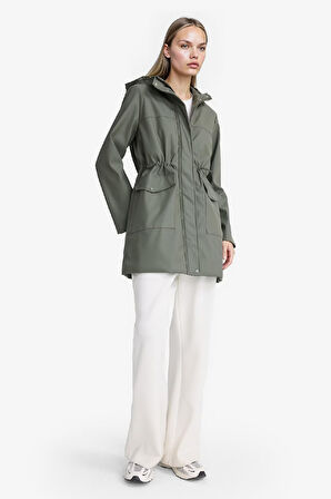 Regular Fit Kapüşonlu Suni Deri Yağmurluk