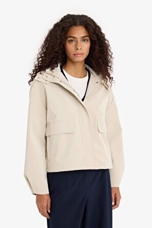 Regular Fit Kapüşonlu Polar Astarlı Suni Deri Yağmurluk