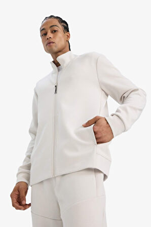 DeFactoFit Standart Fit Dik Yaka Skuba Dalgıç Kumaş Hırka