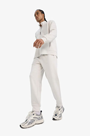DeFactoFit Standart Fit Fermuar Cepli Düz Paça Yumuşak Tuşe Skuba Dalgıç Kumaş Sporcu Jogger Eşofman Altı