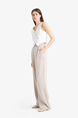 Wide Leg Geniş Paça Uzun Boy Keten Karışımlı Kumaş Pantolon