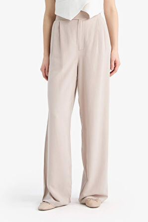 Wide Leg Geniş Paça Uzun Boy Keten Karışımlı Kumaş Pantolon