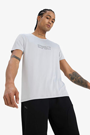 DeFactoFit Slim Fit Dar Kesim Bisiklet Yaka Esnek Kumaş Baskılı Sporcu Kısa Kollu Tişört
