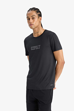 DeFactoFit Slim Fit Dar Kesim Bisiklet Yaka Esnek Kumaş Baskılı Sporcu Kısa Kollu Tişört