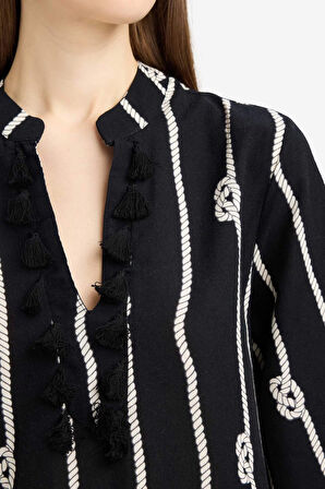 	Regular Fit Desenli Pamuklu Midi Plaj Elbisesi-Fall in Love