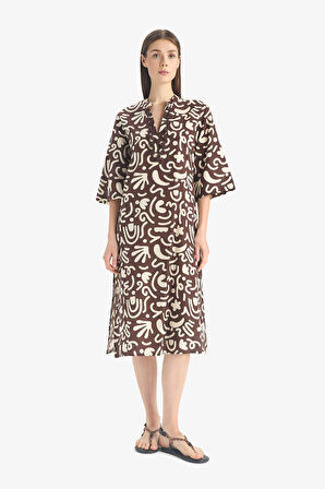 	Regular Fit Desenli Pamuklu Midi Plaj Elbisesi-Fall in Love