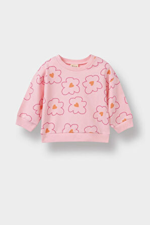 Kız Bebek 2'li Takım Çiçekli Sweatshirt İspanyol Paça Tayt