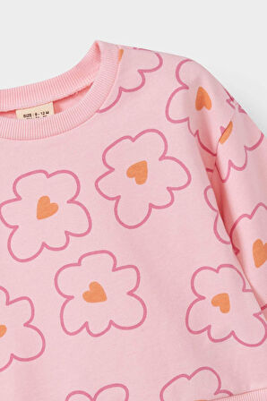 Kız Bebek 2'li Takım Çiçekli Sweatshirt İspanyol Paça Tayt