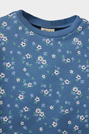 Kız Bebek 2'li Takım Çiçek Desenli Sweatshirt Tayt