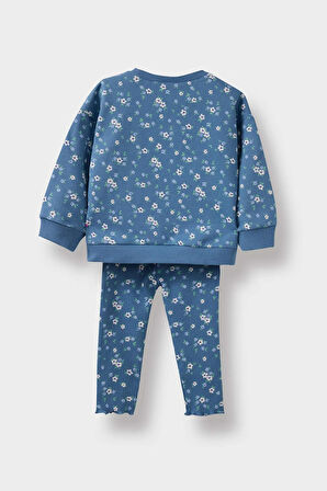 Kız Bebek 2'li Takım Çiçek Desenli Sweatshirt Tayt