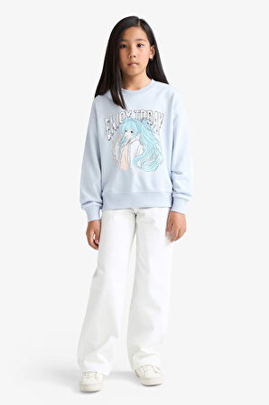 Kız Çocuk Relax Fit Bisiklet Yaka Anime Baskılı Sweatshirt