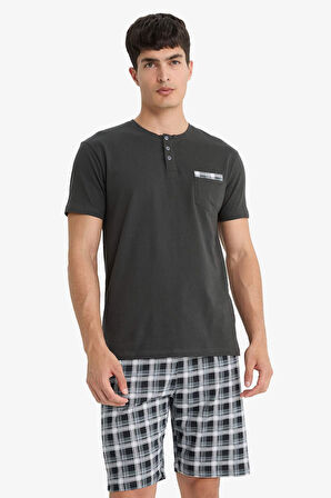 Pijama Takımı Regular Fit Kısa Kollu Üst Kareli Şort