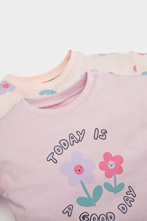 Kız Bebek Yenidoğan Çiçekli Penye 2'li Uzun Kollu Tişört