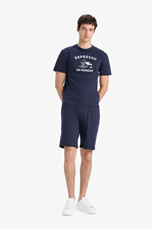 Regular Fit Pijama Takımı Baskılı Kısa Kollu Üst Şort