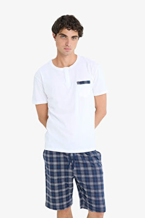 Regular Fit Pijama Takımı Kısa Kollu Üst Kareli Şort