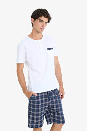 Regular Fit Pijama Takımı Kısa Kollu Üst Kareli Şort