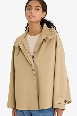 Regular Fit Kapüşonlu Fermuarlı Trençkot 