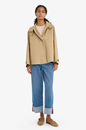 Regular Fit Kapüşonlu Fermuarlı Trençkot 