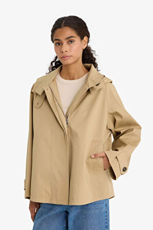 Regular Fit Kapüşonlu Fermuarlı Trençkot 