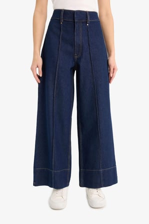 Kısa Geniş Paça Yüksek Bel Crop Fit Crop Jean Pantolon