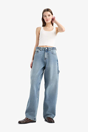 Carpenter Fit Yüksek Bel Uzun Paça Uzun Jean Kar Yıkamalı Pantolon