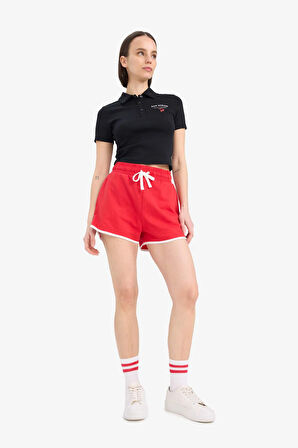 DeFacto Coool Fitted Polo Yaka Baskılı Ribana Kısa Kollu Siyah Tişört D1095AX25SMBK81