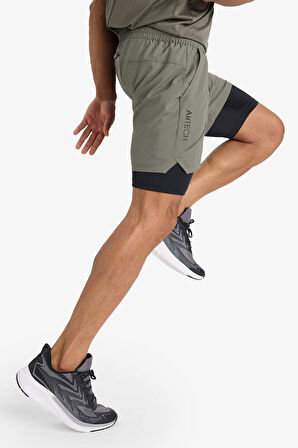 DeFactoFit Slim Fit Dar Kesim Sporcu İçi Taytlı Dokuma Şort